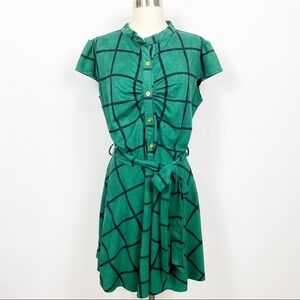 Settledown Green & Black Window Pane Dress